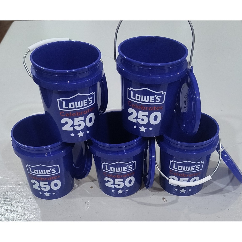 Lowes Celebrates 250 Mini Blue Buckets with Lids Set of 5 Commemorative Pails